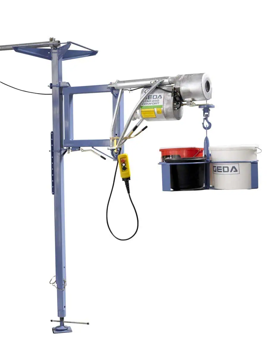 GEDA star hoist on a telescopic floor-to-ceiling prop with a pendant control